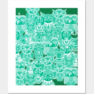 Cute Whimsical Green Owls Design Posters and Art